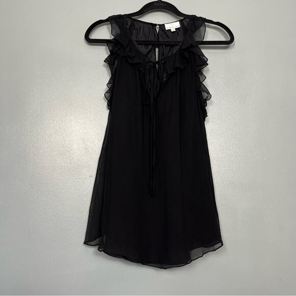 Miguelina Latrice Crinkle Chiffon 100% Silk Blouse Tank Top Black Women’s Small - Picture 1 of 8